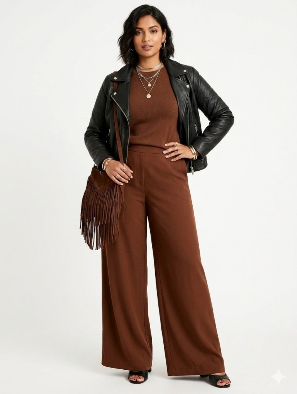 Women's Wide-Leg High-Waist Pants - Chocolate Brown